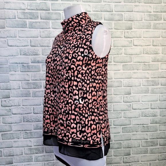 Karl Lagerfeld Womens M Pink Black Animal Leopard Print Sleeveless Blouse Top - Picture 5 of 11
